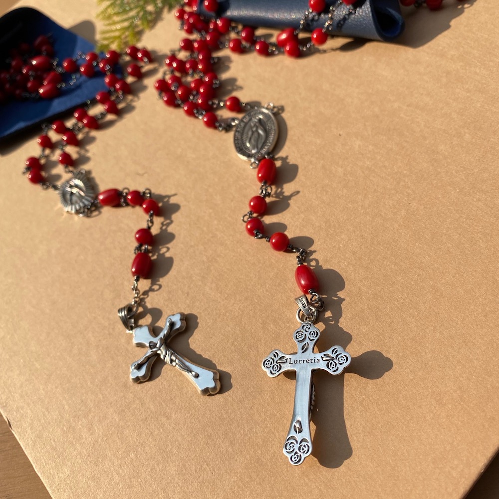 Deca Cross Coral 5 Decade Rosary